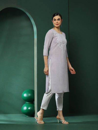 Lavender Embroidered Yoke Kurta