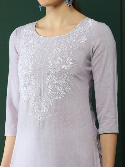 Lavender Embroidered Yoke Kurta