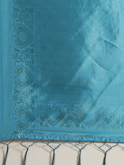 Blue Gold Zari Work Banarasi Jacquard Saree With Blouse Piece
