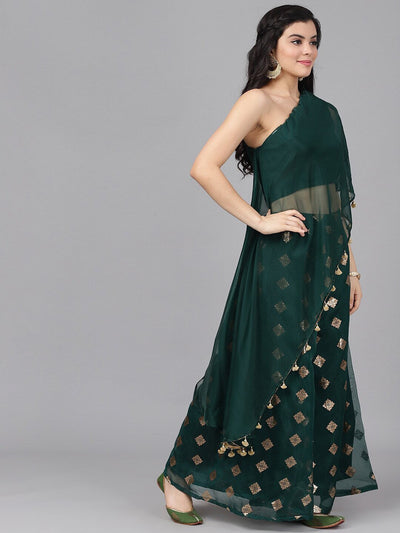 Dark Green Foil Print Lehenga Choli