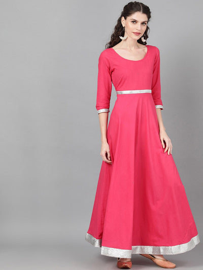 Magenta Maxi Dress With Orange Bandhani Dupatta