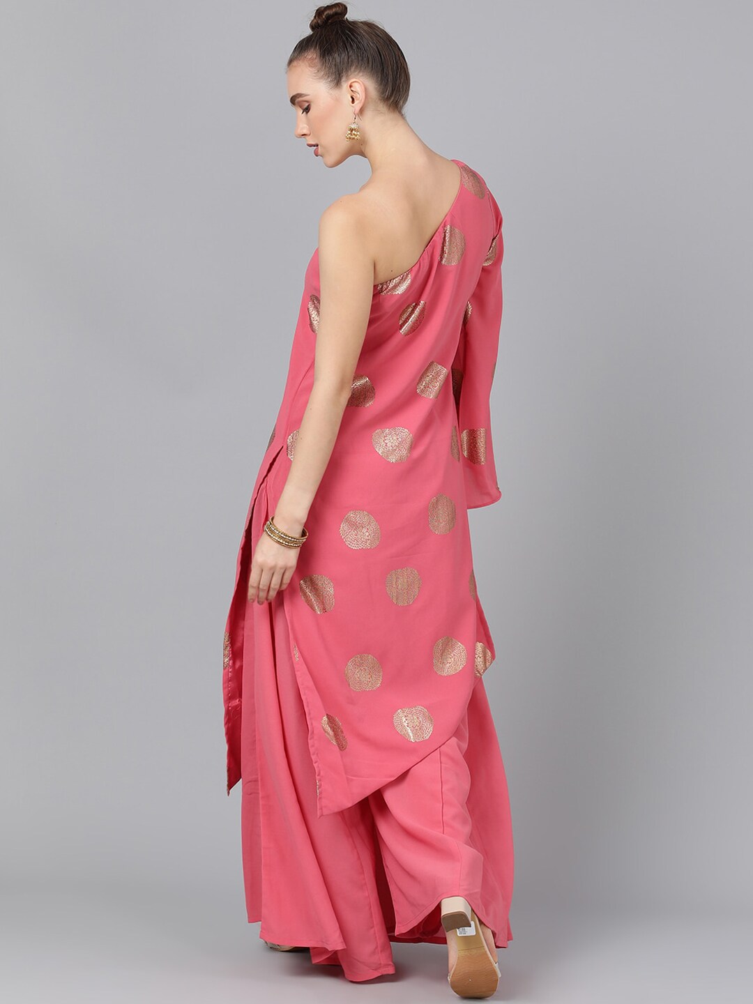 Pink Foil Printed Kurta With Palazzo