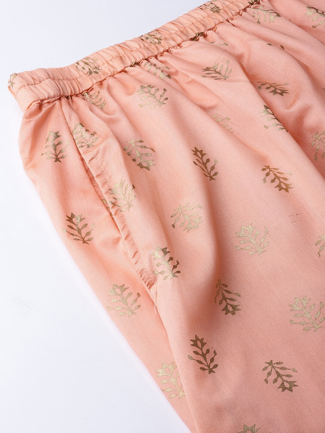 Peach Gold Printed Kurta With Skirt