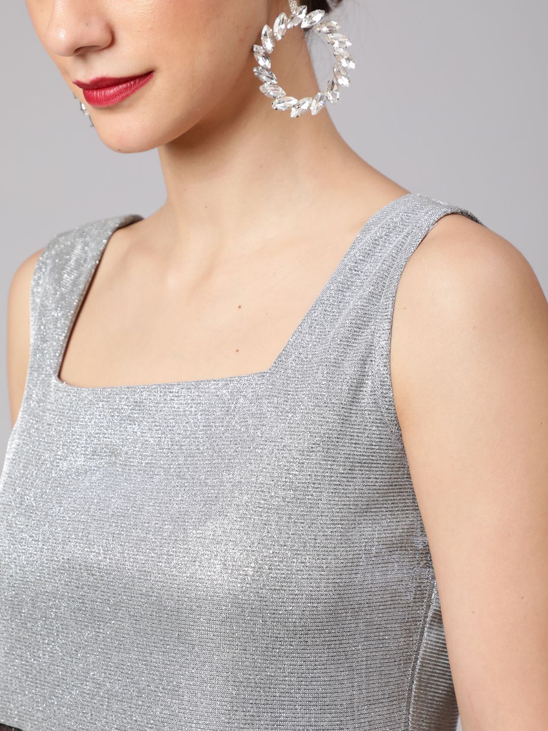Silver Black Embellished Layered Top With Palazzo