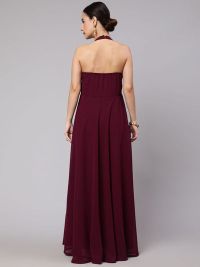 Purple Embellished Flared Maxi Dress