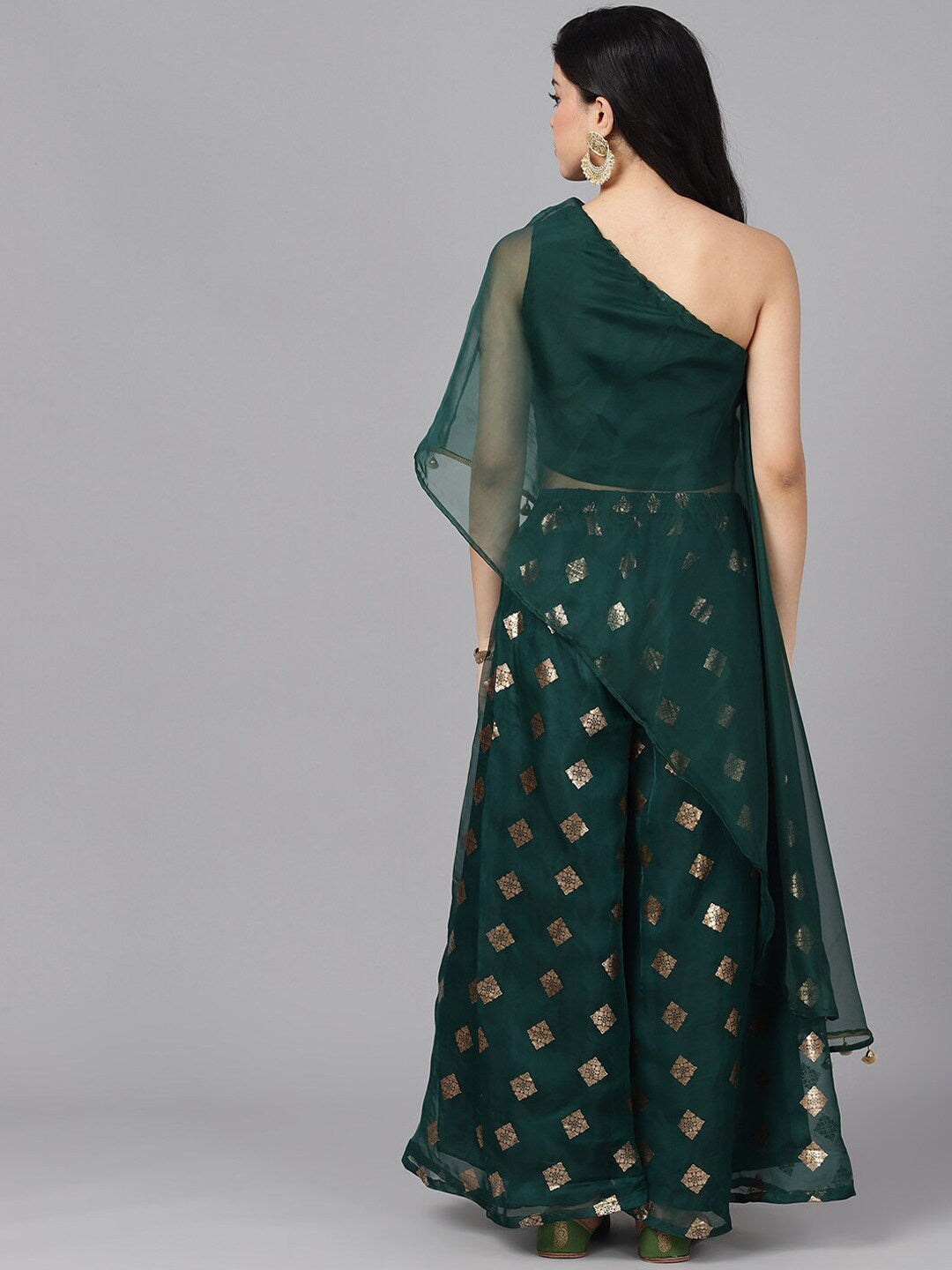 Dark Green Foil Print Lehenga Choli