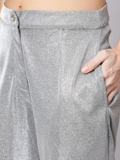 Silver Black Embellished Layered Top With Palazzo