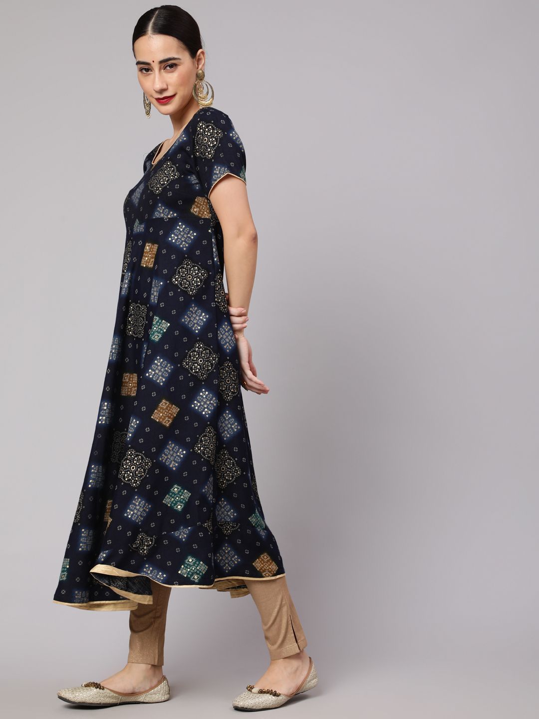 Navy Blue Bandhani Print Anarkali