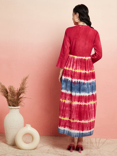 Maroon Tie & Dye Button Down Dress