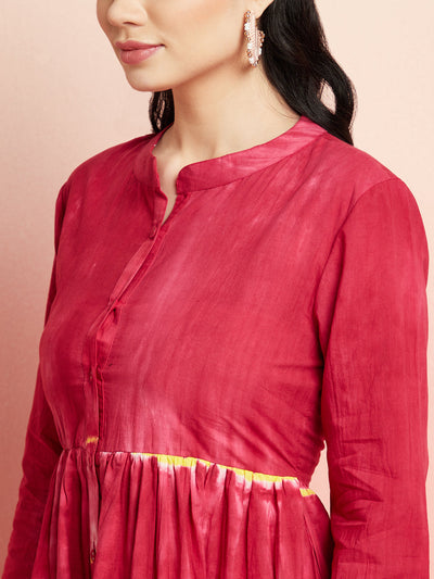 Maroon Tie & Dye Button Down Dress