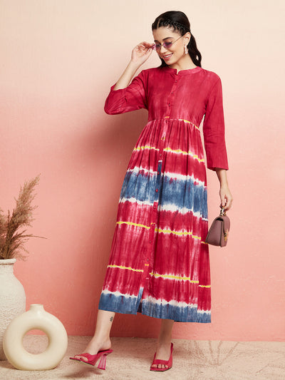 Maroon Tie & Dye Button Down Dress