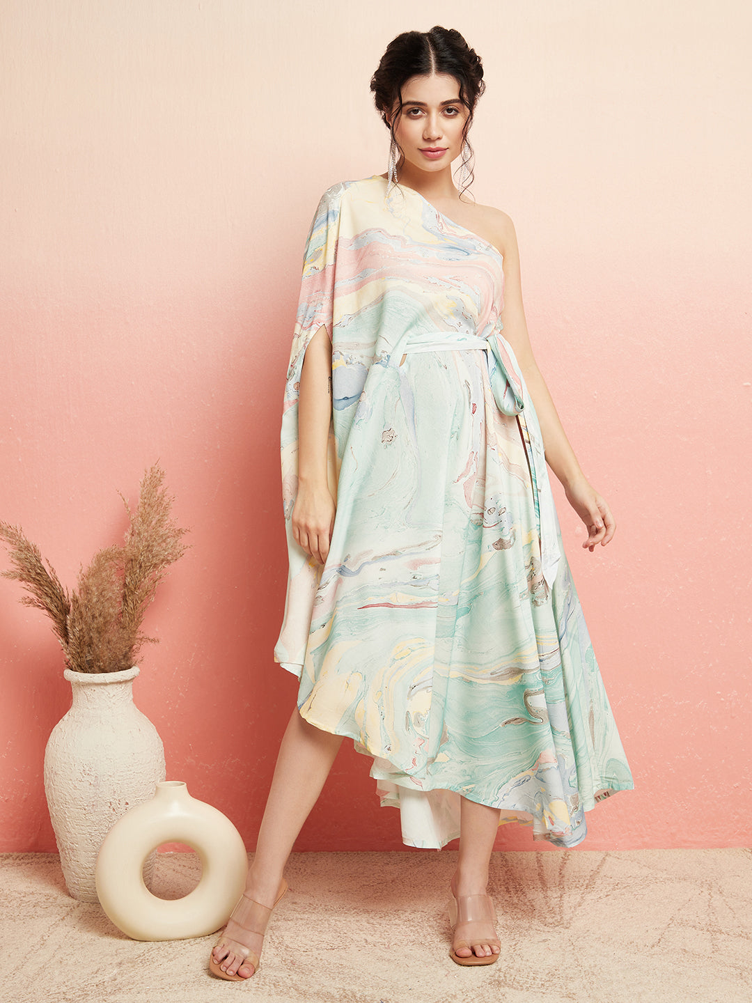 Multicolor Marble Print Midi Dress