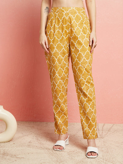 Mustard Printed Lurex Kurta With Pant