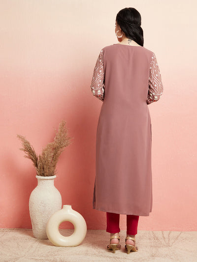 Mauve Floral Embroidered Kurta