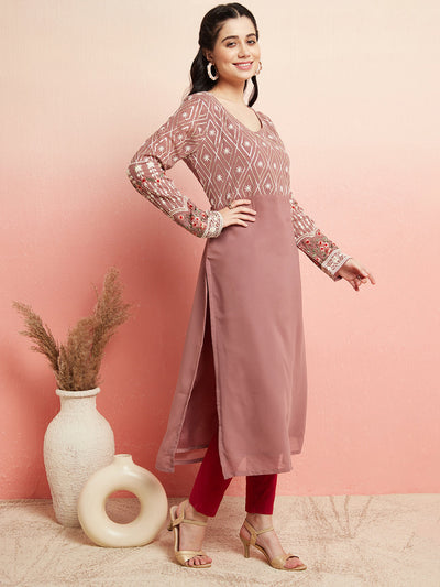 Mauve Floral Embroidered Kurta