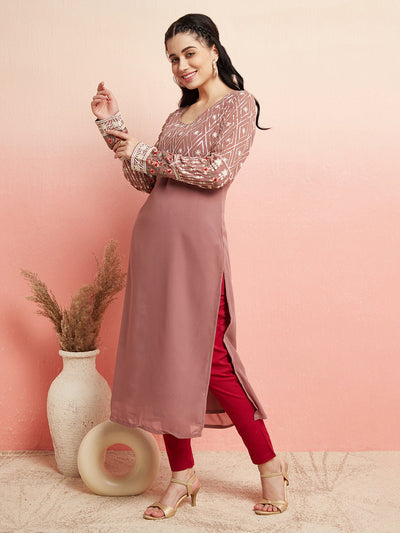 Mauve Floral Embroidered Kurta