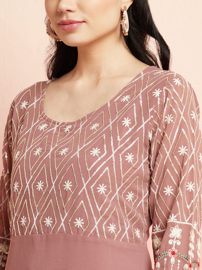 Mauve Floral Embroidered Kurta