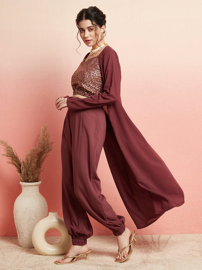 Burgundy Afghani pant Co Ord Set With Jacket