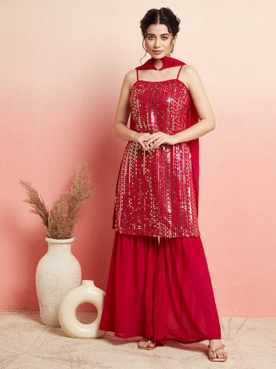 Magenta Work Kurta Sharara With Dupatta