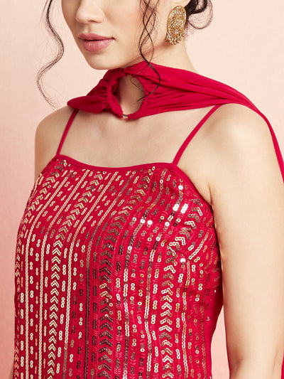 Magenta Work Kurta Sharara With Dupatta