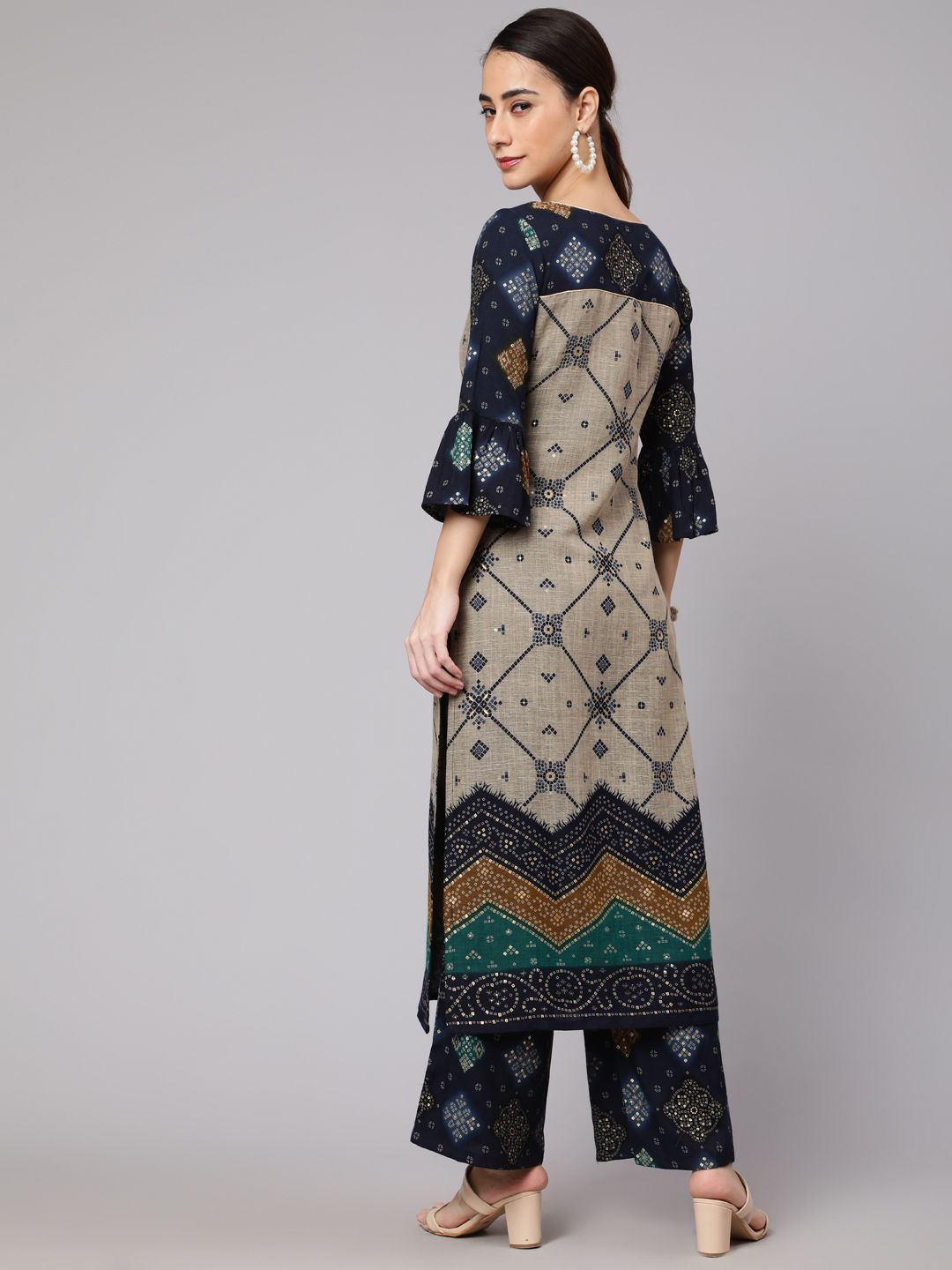 Navy Blue Printed Straight Kurta With Palazzo