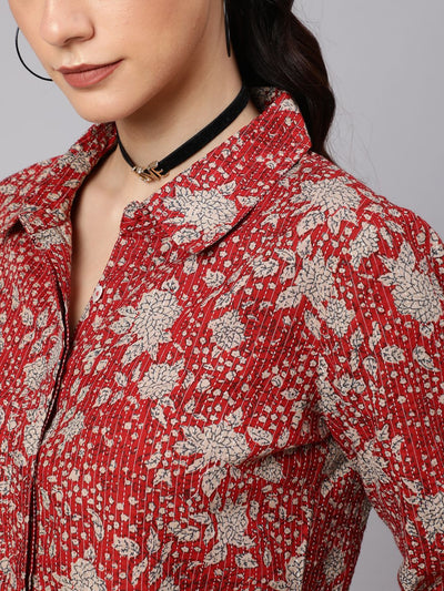 Maroon Floral Print Top With Palazzo